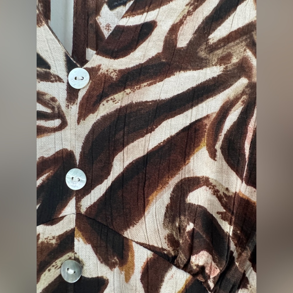 Mango Brown and Cream Leaf-Print Midi Dress - Picture 8 of 13